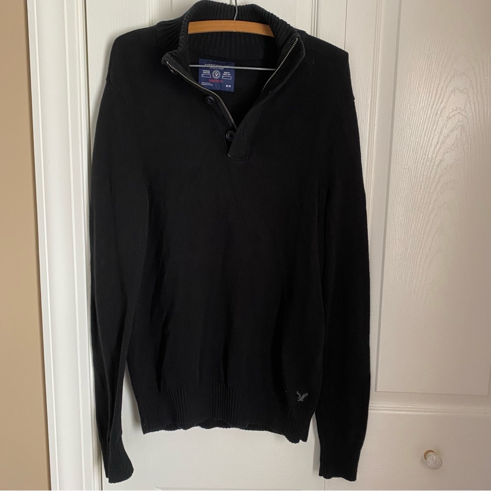 American Eagle Outfitters Men's Black 1/4 Zip M Sweater Preppy Classic Ski Y2K